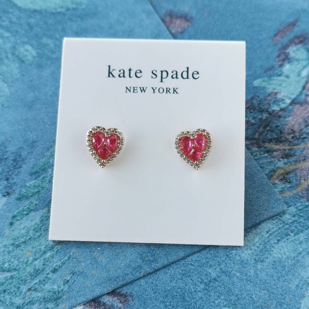 Kate Spade Spell It Out Heart Rose Gold Stud Earrings Red